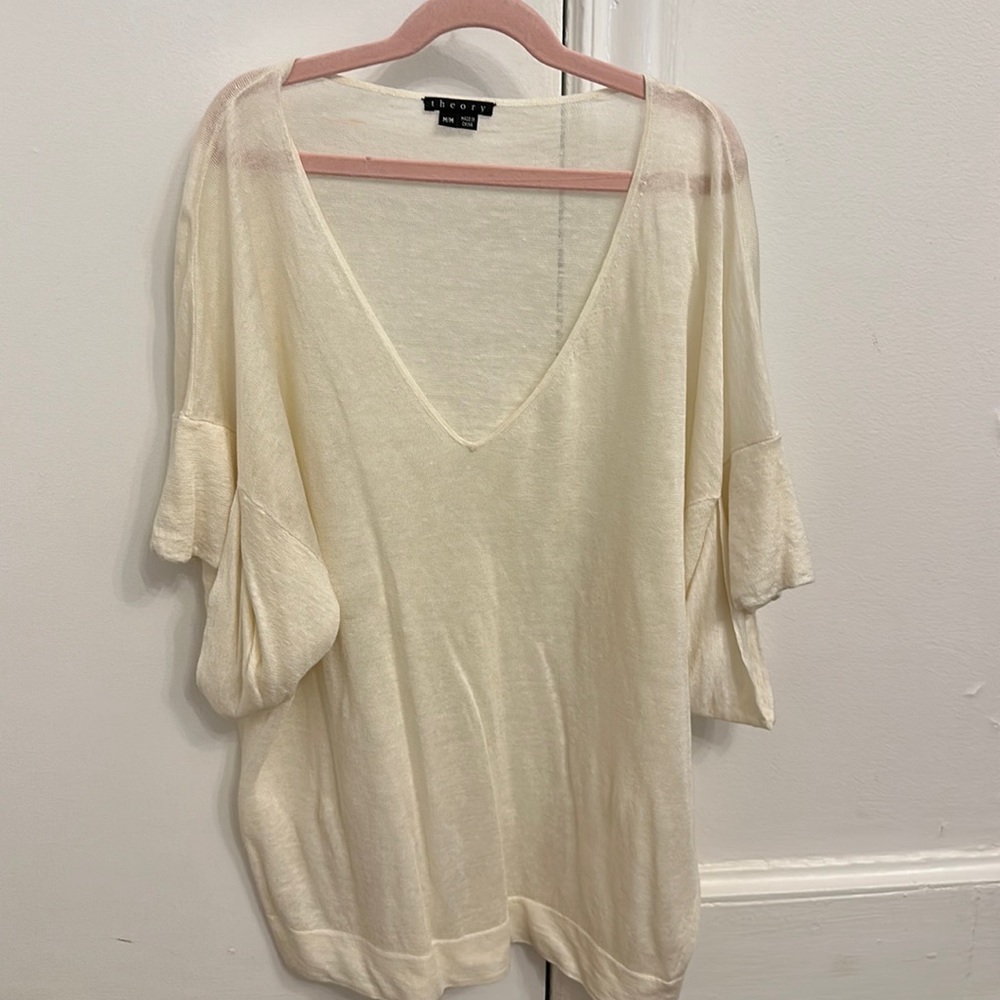 Theory women’s linen blouse t shirt cream size medium M